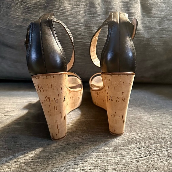 GIANVITO ROSSI BLACK LEATHER CORK WEDGE PLATFORM SANDAL - SIZE 39 (9) - Picture 7 of 10